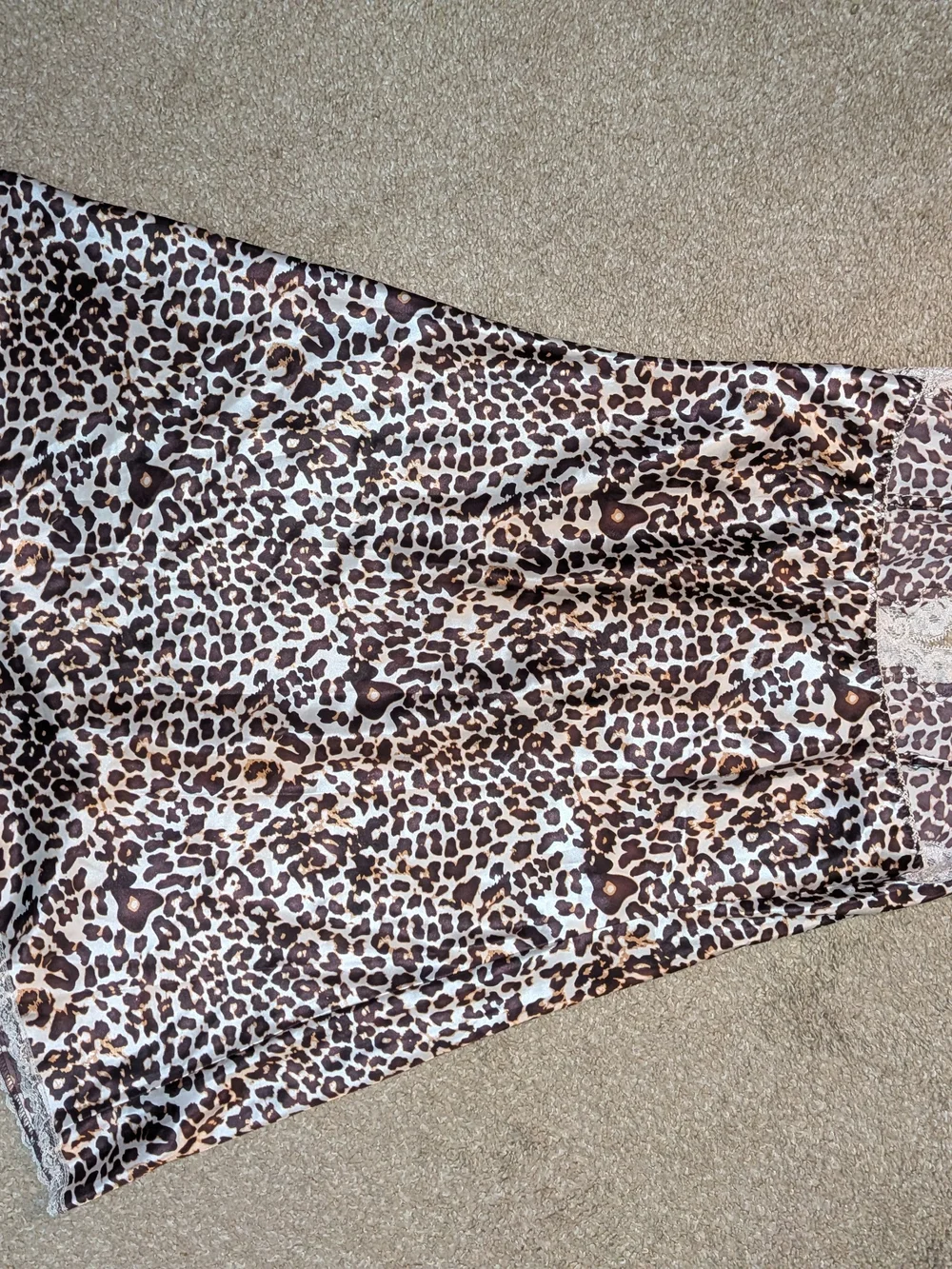 Enchanting Leopard Print Lace Trim Satin Chemise - Brown/Pink